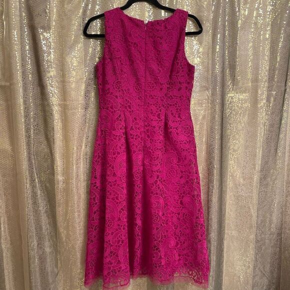 Nine West Magenta Pink Floral Embroidered Lace Fit & Flare Dress, 4 - Picture 2 of 7